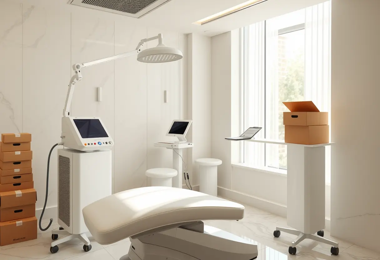 New med spa treatment room being prepared for opening day