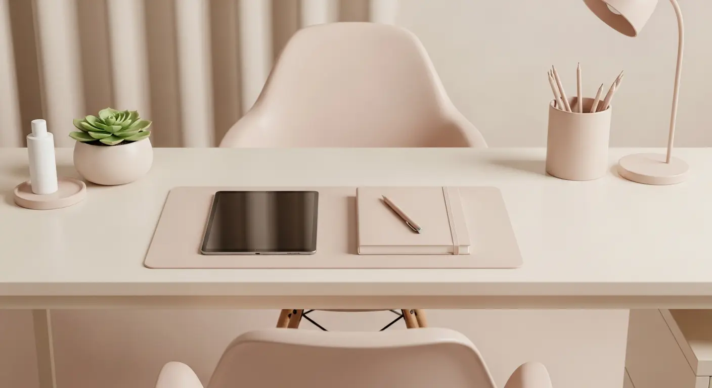 Elegant med spa consultation desk with a tablet and notebook