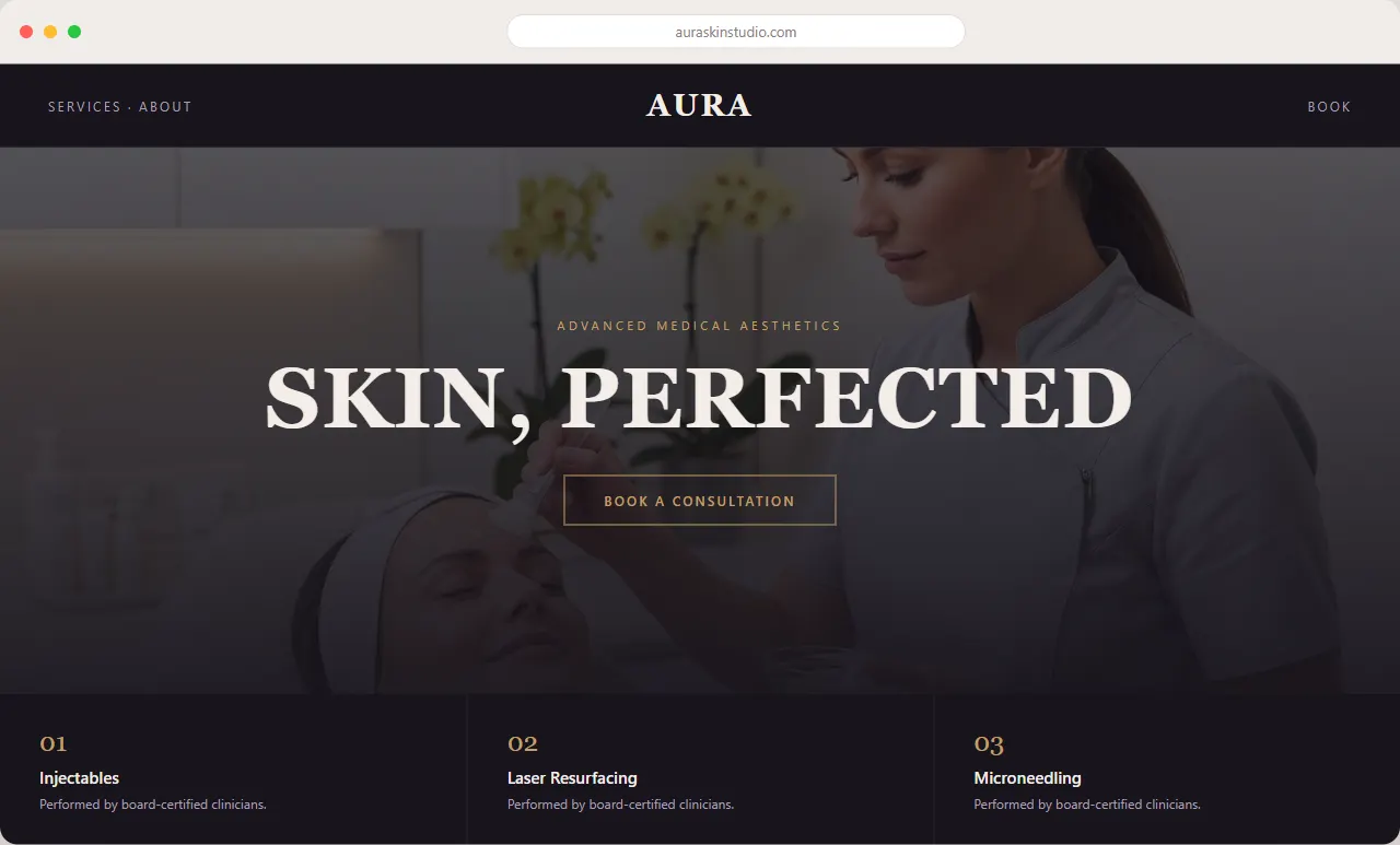Aura Skin Studio — med spa website designed by Medspafy
