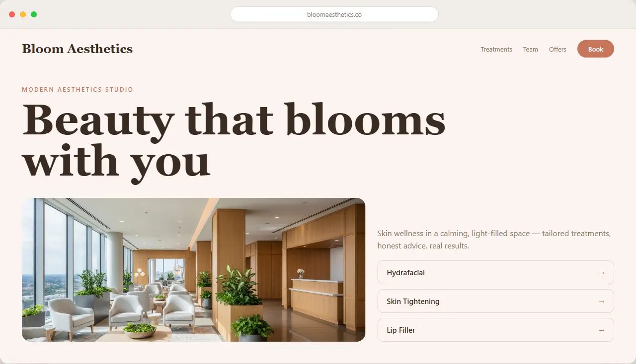 Bloom Aesthetics — med spa website designed by Medspafy
