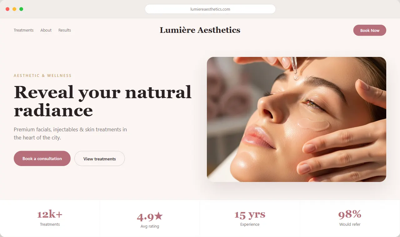 Lumière Aesthetics — med spa website designed by Medspafy